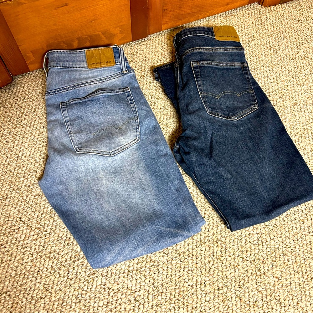 Men’s American Eagle Athletic Fit Airflex jeans 31 x 30. Two for $40.